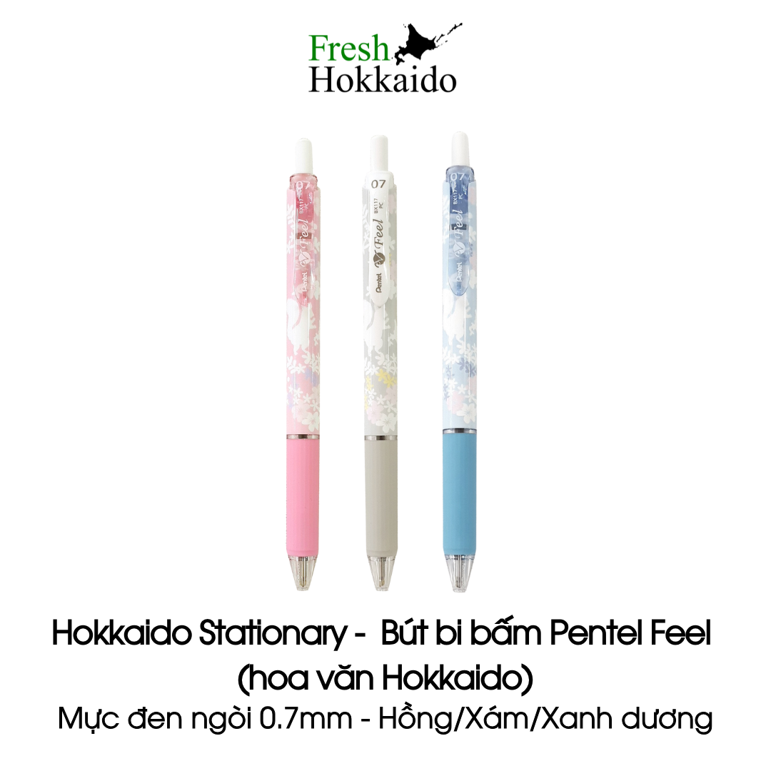 Bút bi bấm Pentel Feel mực đen ngòi 0.7mm - Xám/Xanh/Hồng