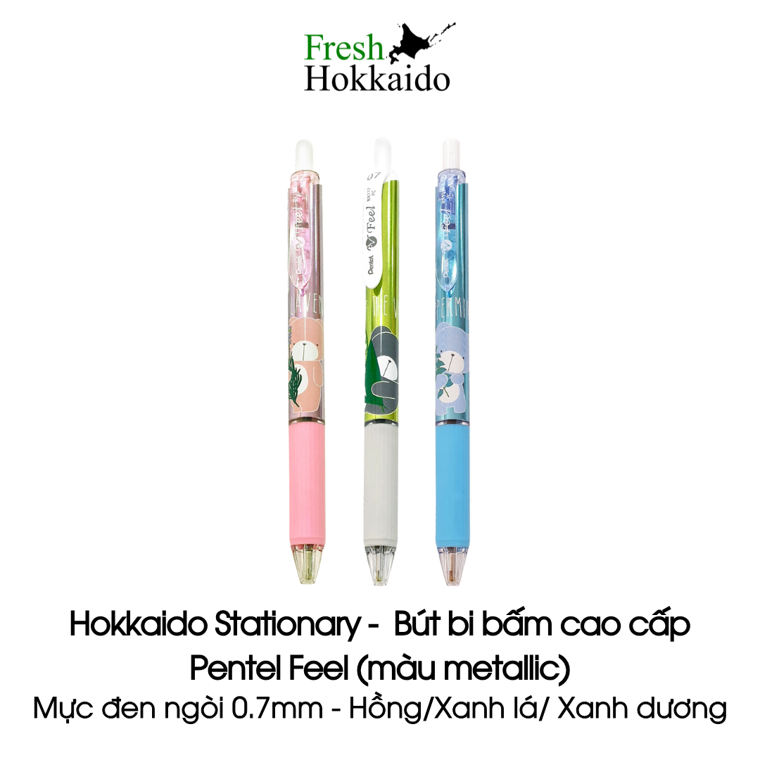Bút bi bấm cao cấp Pentel Feel - Mực đen ngòi 0.7mm - Xanh dương/Hồng/Xanh lá